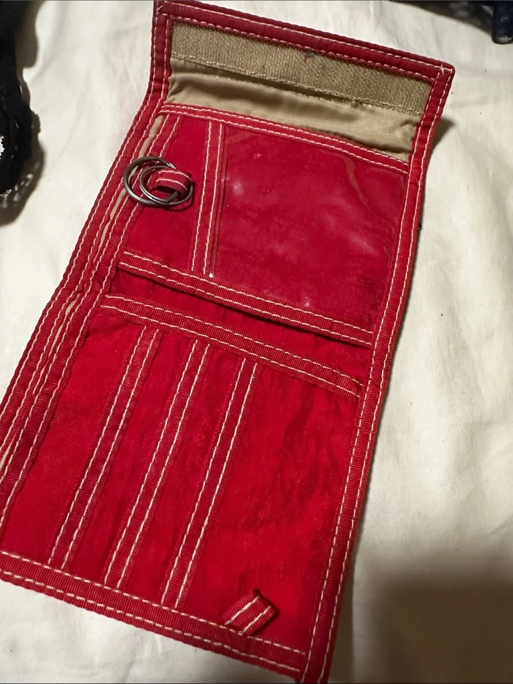Kipling Red Canvas Trifold Wallet with Logo Patch